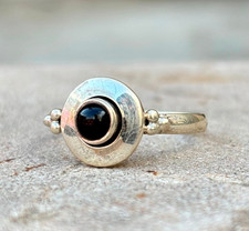 Dainty Black Onyx Ring 925 Sterling Silver Round gemstone Boho Jewelry