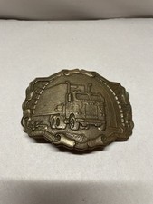 VTG Semi Truck Belt Buckle Cowboy Trucker Western Tractor Trailer Solid Brass