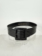YVES SAINT ST LAURENT BELT Wide Waist Buckle Black Leather Quilted Style Vtg M
