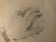 Beau Dessin Curiosa anatomie main crayon Montre 1950 Curiosité Corps Art Ancien