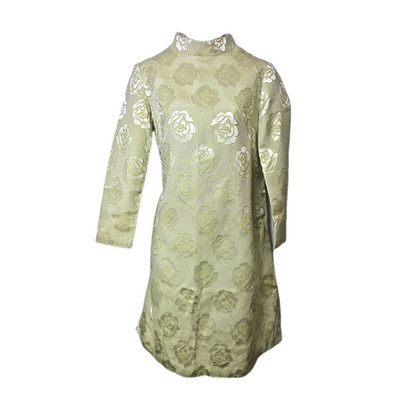 Vtg 1960s Mod Lime Green Rose Jacquard Mock Neck Phil Jacobs Boutique Dress S