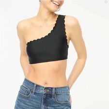 J. Crew Black Scallop One Shoulder Bikini Top M NWT