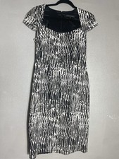 David Meister Black White Floral Sheath Dress Size 6 Fitted Lined No Belt
