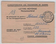 Kriegsgefangenenpost 2. WK (POW) Beleg aus KOBLENZ 1947 nach FRANKREICH 835