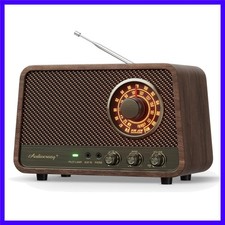 Vintage Wooden AM FM Bluetooth Radio with 10 Watts Powerful Sound, Retro Blue...