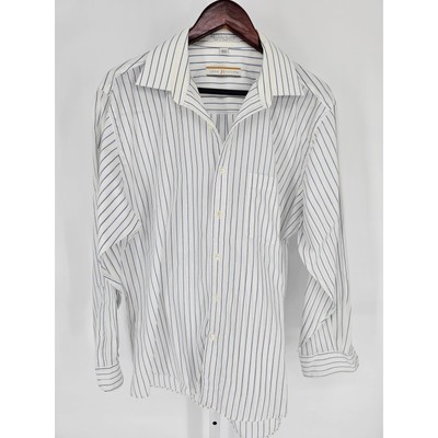 John Henry Mens Sz 16 1/2 32/33 Long Sleeve Dress Shirt Blue White Striped