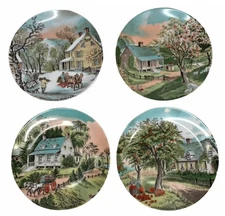 Currier and Ives 4 Seasons Plates, Spring Summer Fall Winter, vintage Japan