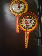 2 Vintage Tin Litho Winking Clown Toy Noisemaker - Kirchhof Mfg.