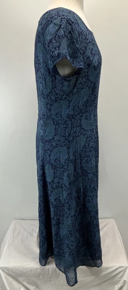 Coldwater Creek 100% Silk Paisley Dress Sz 12 Women’s Navy Midi Classic Flowy - Image 4 of 4