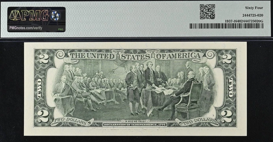 2003 $2 Federal Reserve Note PMG 64 -  Fancy Radar Serial Number 18288281 - Image 3 of 3