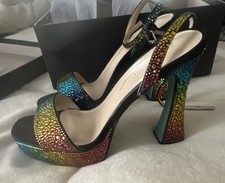 Betsey Johnson Rainbow Rhinestone Strappy Block Heel Sandals Size 9 Excellent