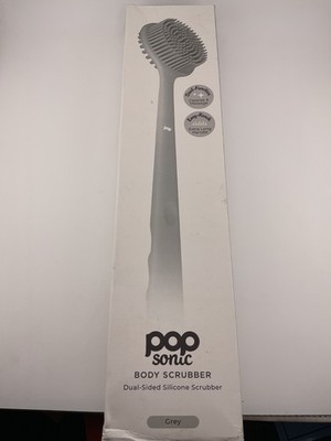 Pop Sonic Dual-Sided Silicone Body Scrubber  Extra Long Handle gray