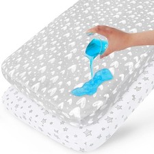 Waterproof Pack n Play Fitted Sheets 2 Pack,100 Cotton Mini Crib Mattress Cover