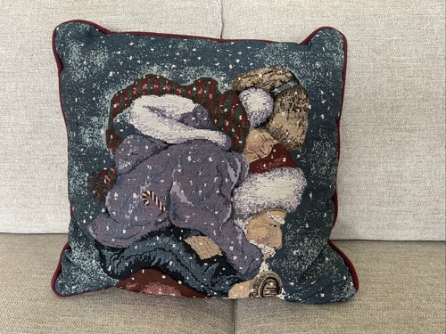 "Almohada tapiz Portofino Papá Noel y niño invierno vacaciones de Navidad 16x16""" - Imagen 1 de 7
