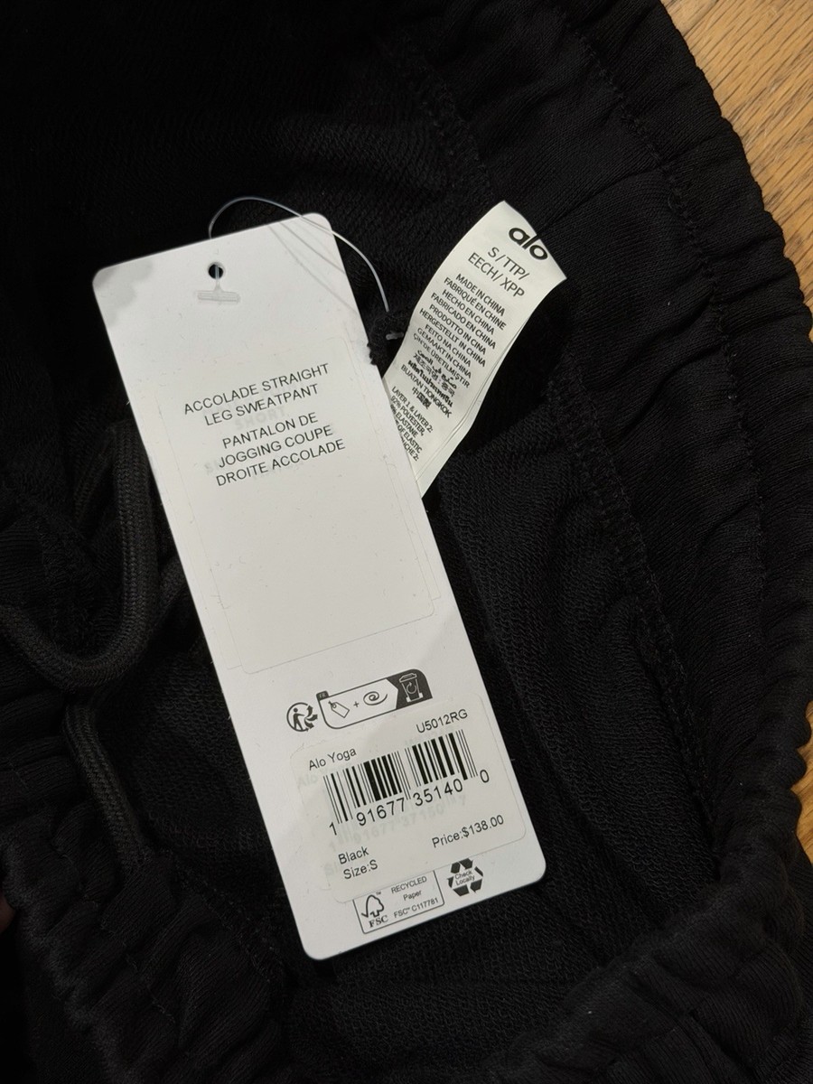 Size Small - Women's ALO Yoga Accolade Black Pants Straight Terry