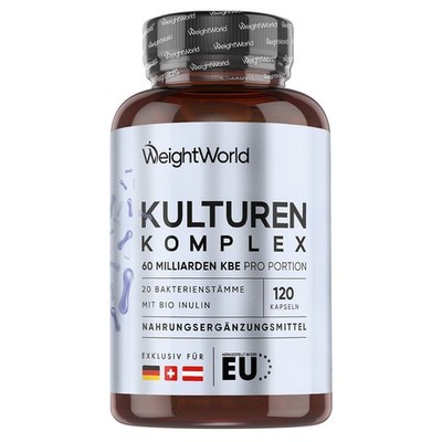 WeightWorld 120 Verdauung Kapseln - 60 Mrd. KBE, 20 Bakterienstämme - Bio Inulin