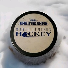 MARIO LEMIEUX #66 SEGA GENESIS STAMPED ON SIGNATURE  PENGUINS VINTAGE PUCK 🏒