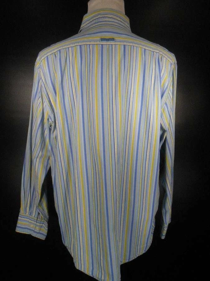 Hermoso polo para hombre XL EE. UU. Assn. Camiseta manga larga azul a rayas usada en excelente estado Foto 4 de 4