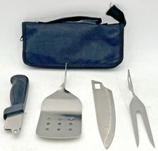 CAMPING UTENSIL SET KNIFE, SPATULA, FORK & HANDLE INTERCHANGABLE WITH CASE