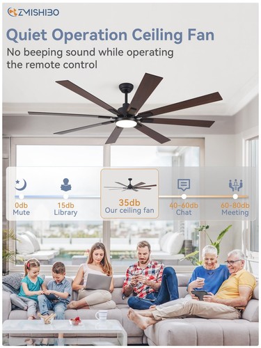 ZMISHIBO 72 inch Large Ceiling Fans with Lights and Remote, Indoor/Outdoor Black - Picture 4 of 7