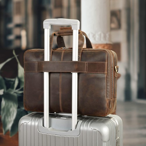 Polare Full Grain Cowhide Leather 17'' Laptop Large Briefcase For Men Business M - Picture 5 of 9