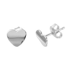 925 STERLING SILVER Flat Heart Shaped Stud Earrings / NEW DESIGN 