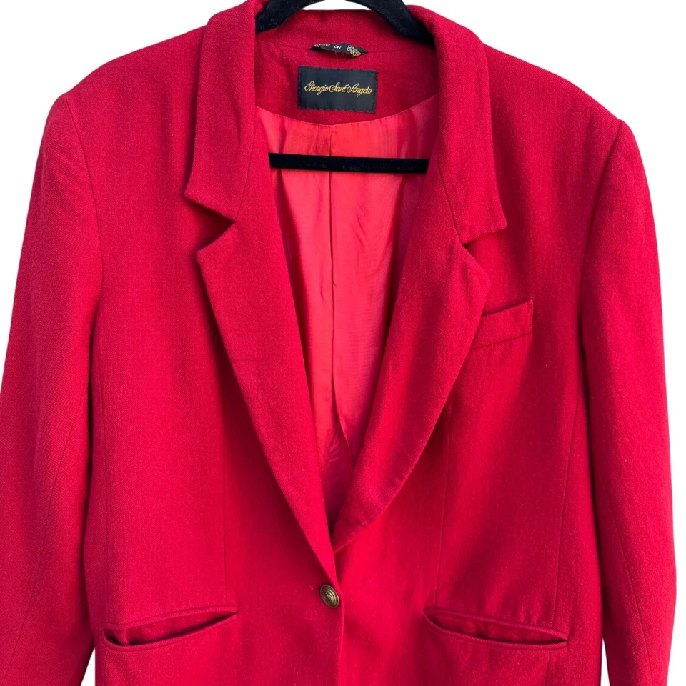 Blazer Giorgio Sant'Angelo Vintage Años 80 Rojo Mujer Lana De Gran Tamaño Pecho Único Foto 2 de 4