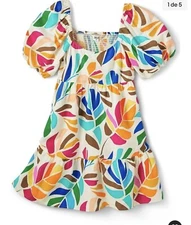 Tabitha Brown Target Multicolor Botanical Print Puff Sleeve Mini Dress Size XXS