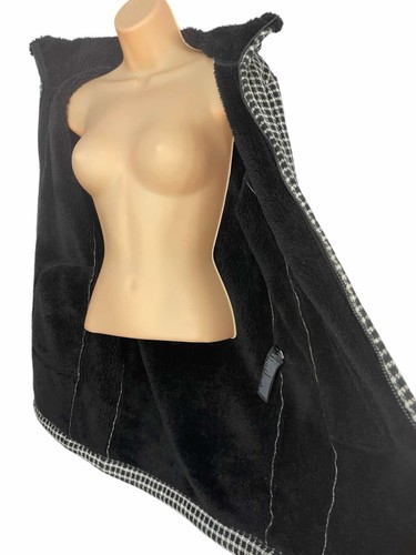 Women’s Uniqlo Parka Black & White Fleece Hooded Fur Sherpa Hood Size Small S - Picture 4 of 6