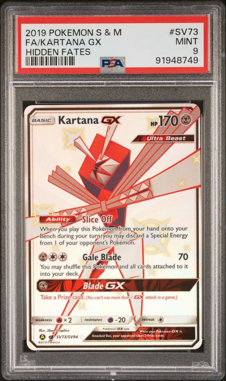 PSA 9 MINT Pokémon Shiny Kartana GX Full Art SV73/SV94 S&M Hidden Fates