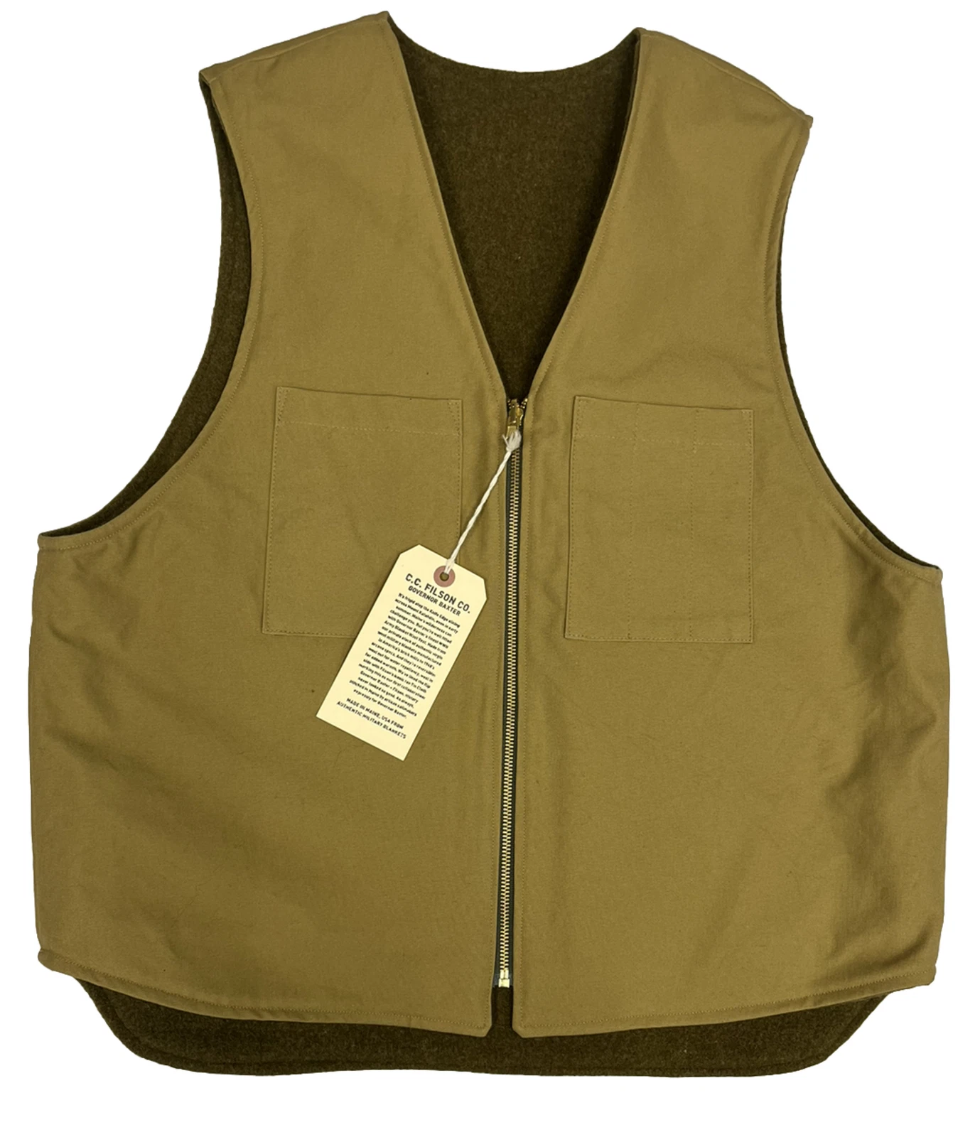 Filson x Governor Baxter Reversible Vest 20230335 Dark CC Tan Olive MADE IN USA