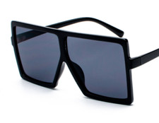 Women Shades Big Oversized Black Square Flat Top Large Fashion Sunglasses 