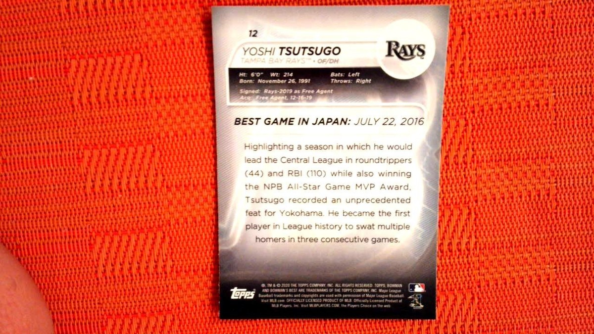 マンゴー12玉 2020 Bowman's Best #12 Yoshi Tsutsugo | eBay