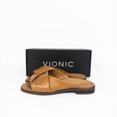 Vionic Slide Sandale Miramar Schuhe mit Fußgewölbestütze hellbraun Leder - UK 3 NEU
