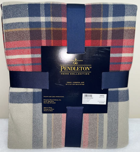 NEW Pendleton Stewart Ivory Navy Red 50”X70” Plaid Throw blanket, Faux Cashmere - Picture 2 of 5