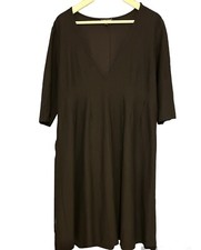 EILEEN FISHER Dress L Washable Stretch Crepe Midi 3/4 Sleeve Black Professional