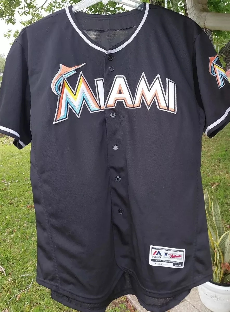 Majestic USA Size 48 L - XL Miami Marlins black FLEX BASE On Field mlb  Jersey