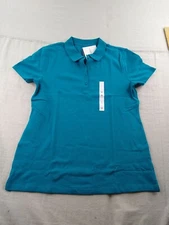 Croft & Barrow - Solid Short Sleeve Classic Polo Shirt - Women - Medium - Teal