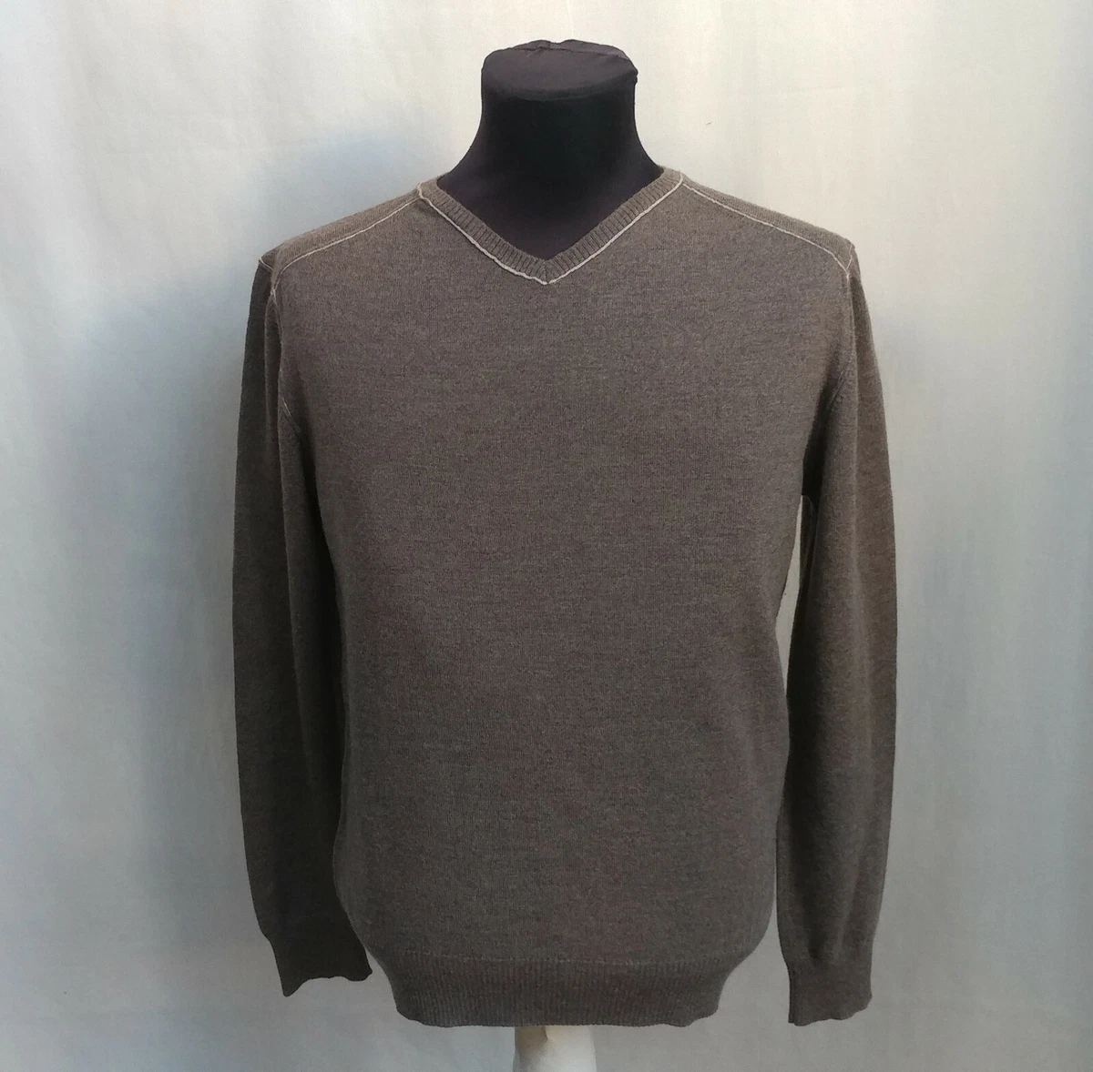 CP Company FGF 100% Merino Fleece Wool V-Neck Sweater Brown Jumper
