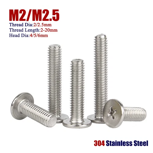 M2/M2.5 Phillips Flat Head Screws 304 Stainless Steel Thread Length:2-20mm