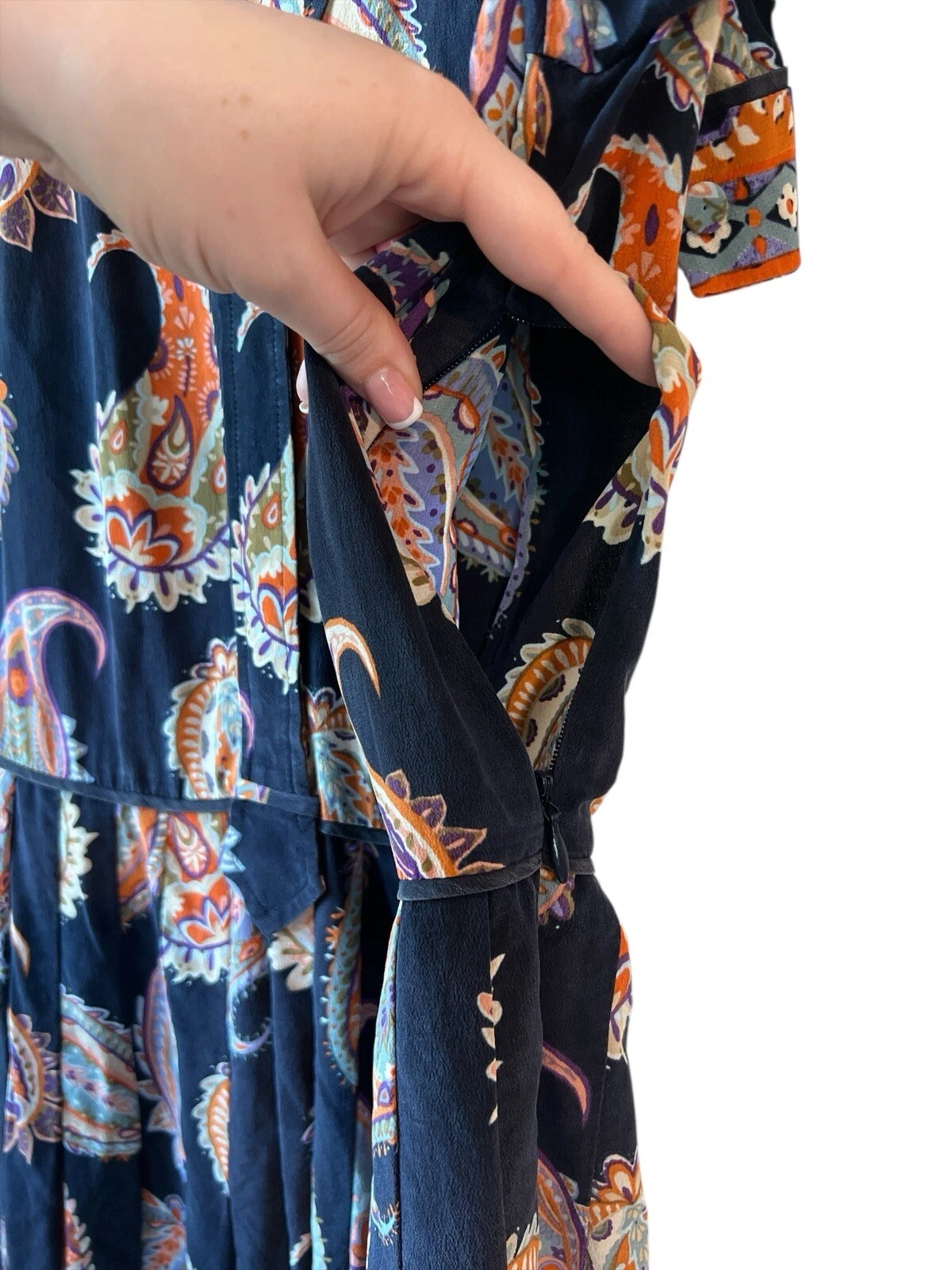 Mini abito Tory Burch 100% seta manica lunga stampa paisley