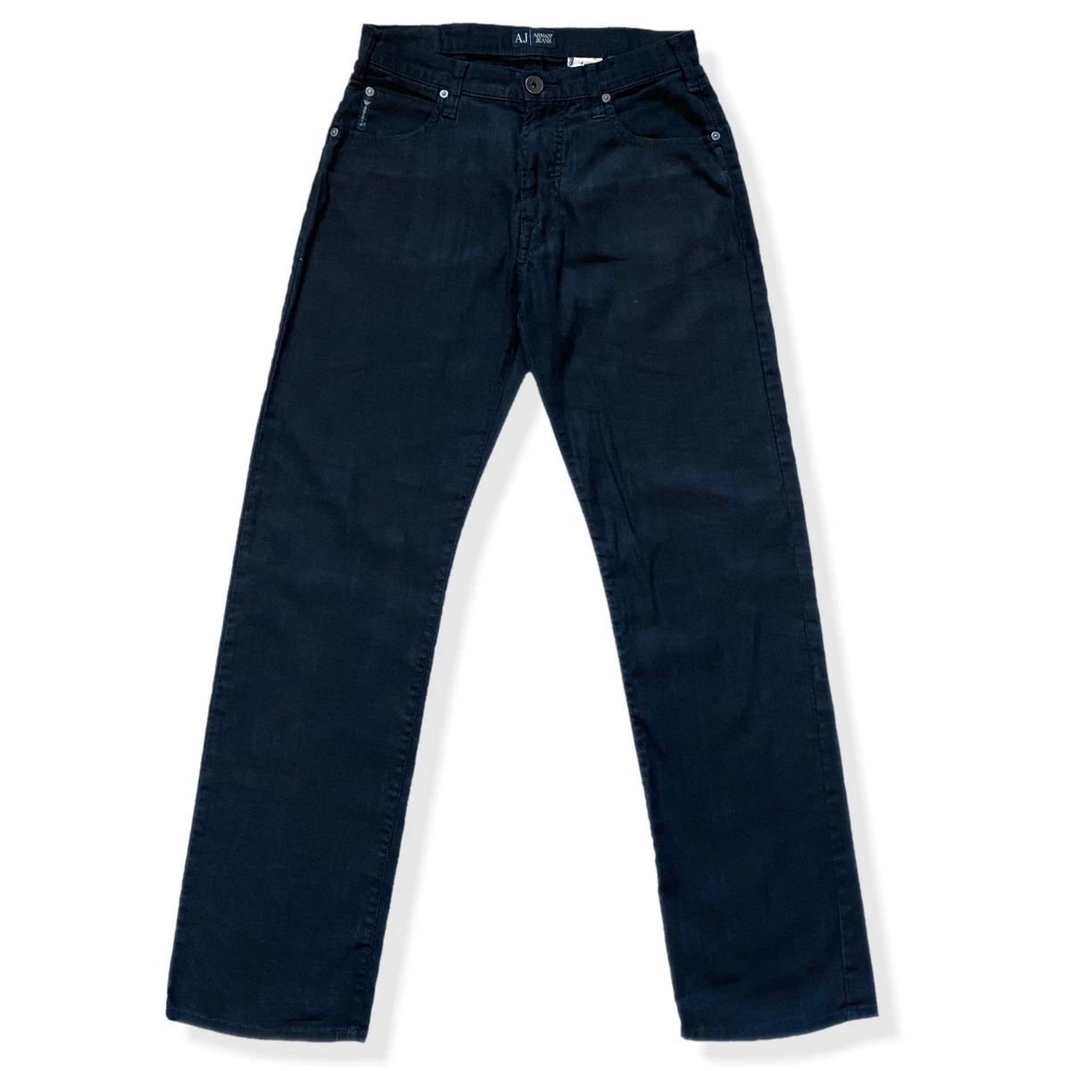 Vintage ARMANI Jeans W30 L32 Black Linen Straight Leg eBay