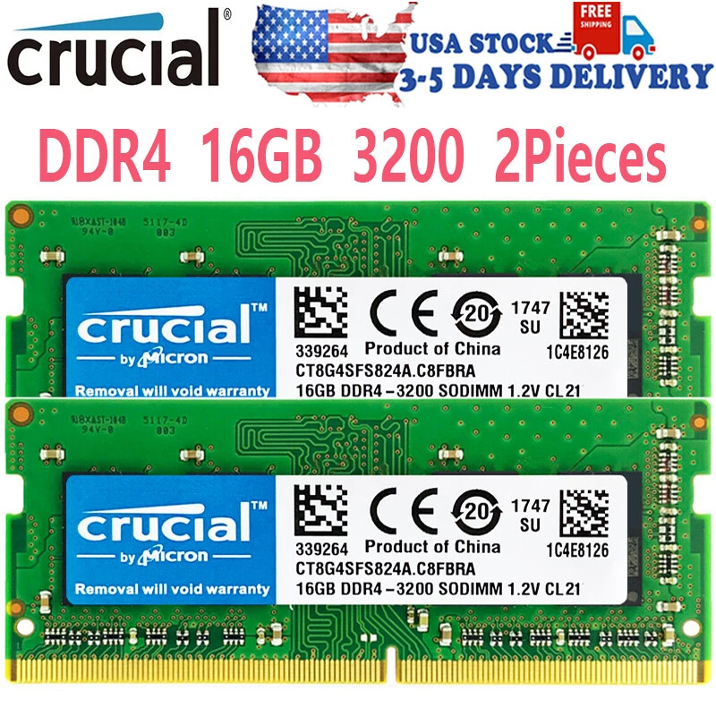 CRUCIAL DDR4 2X16GB 3200 PC4-25600 Laptop SODIMM Non-ECC 260-Pin Memory RAM