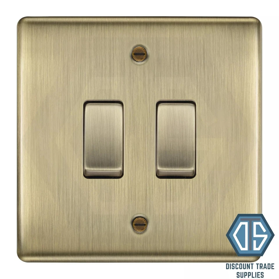BG Nexus Antique Brass 2 Gang Intermediate Custom Grid Light Switch