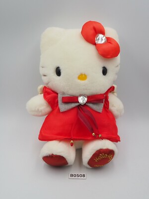 Hello Kitty B0508 Red Dress Sanrio Denpo NTT Plush 8'' 2000 Toy Doll japan