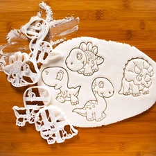 Set of 4 Baby Dinosaur Cookie Cutters - T-Rex stegosaurus Triceratops Long Neck