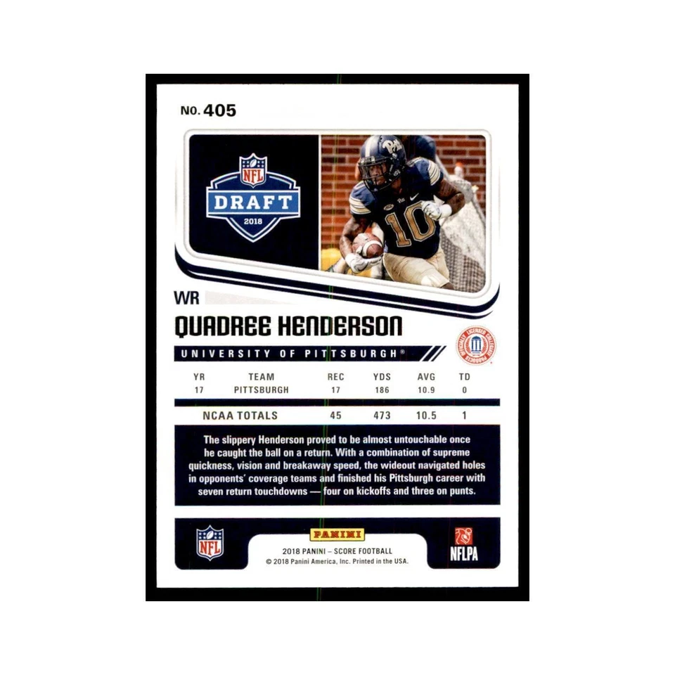 Quadree Henderson Rookie 2018 Score #405 Baseball Cards Football Card NM - Image 2 of 3