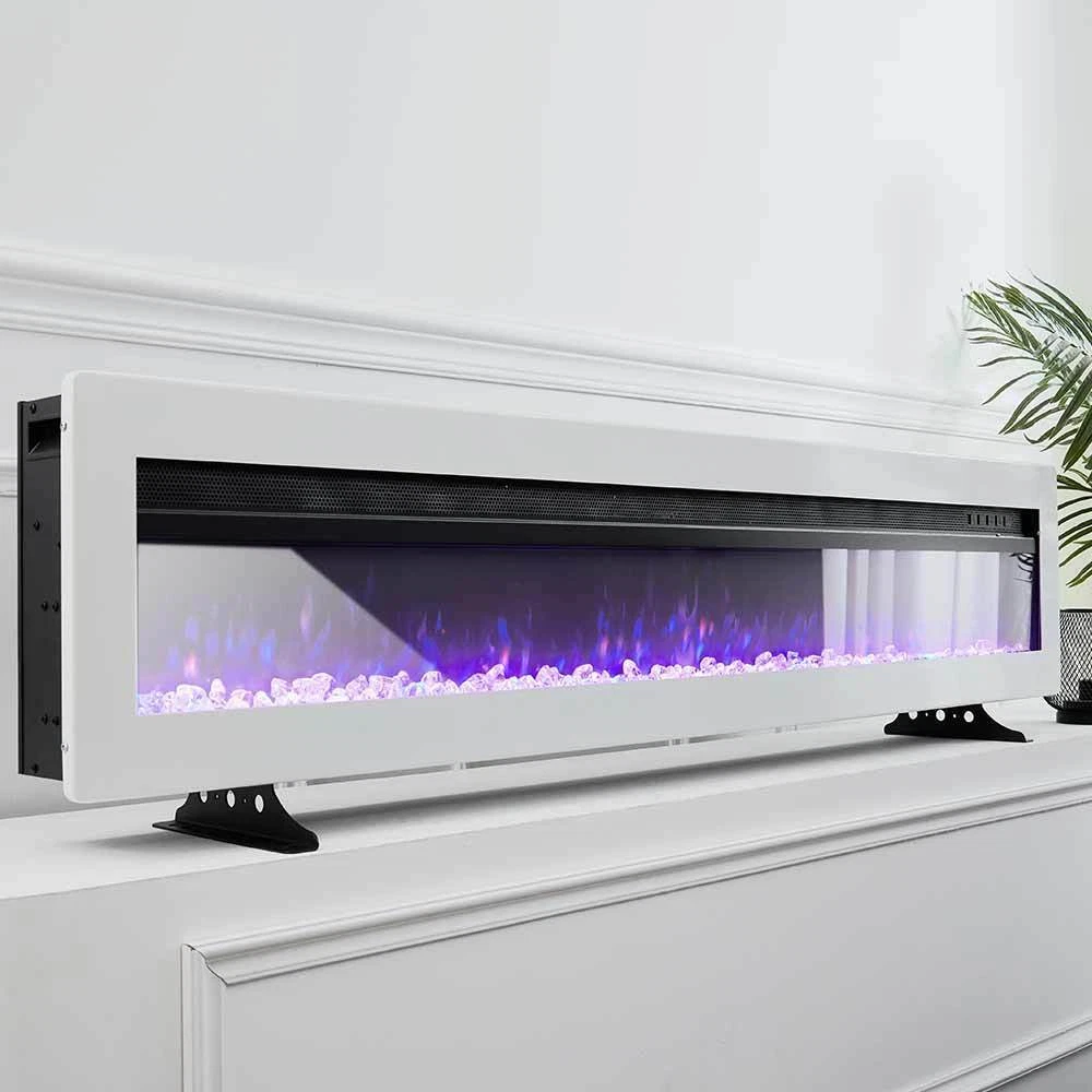 60u0026#034; Slim Wide Electric Fireplace Wall Mount Recessed Into Fire 9 Fuel  Bed Colors | eBay