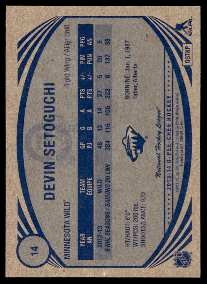 2013-14 O PEE CHEE RETRO Devin Setoguchi Minnesota Wild #14 - Image 2 of 2