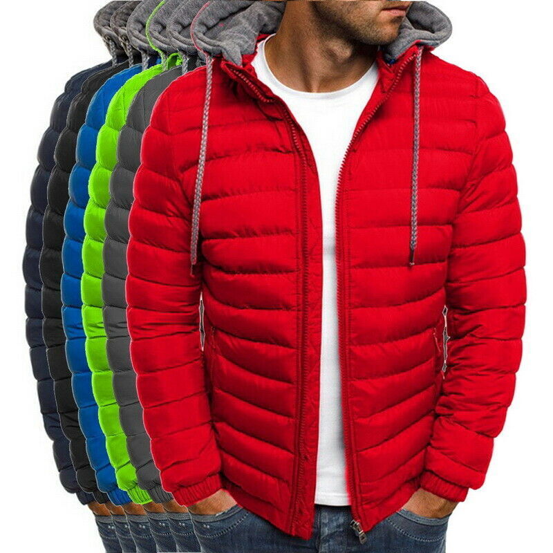 Men's Winter Warm Hooded Quilted Padded Coat Bubble Puffer Jacket Tops ...